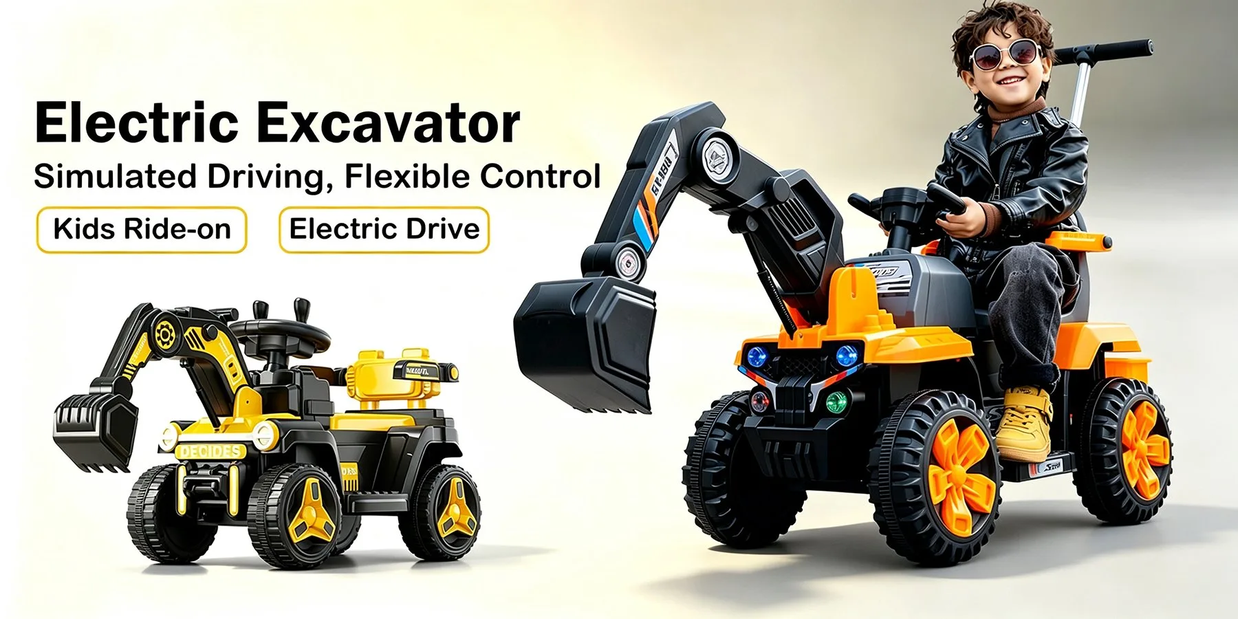 Kids electric ride-on excavator toy, simulated driving with flexible control