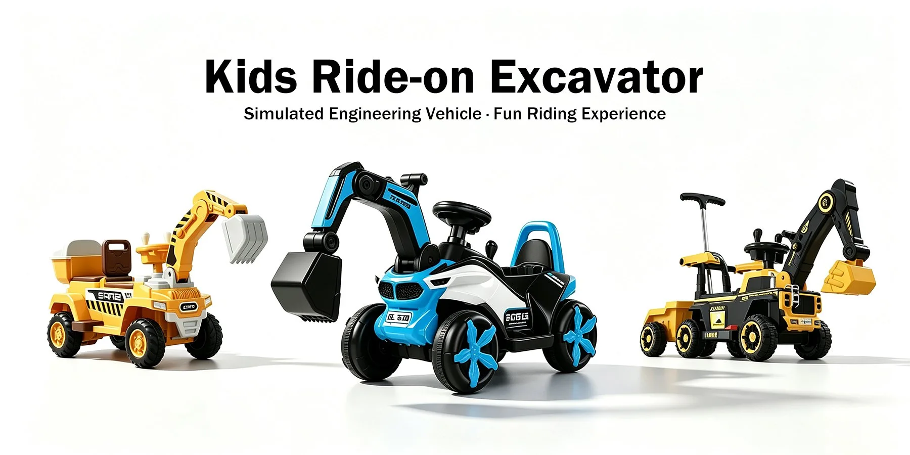 Kids ride-on excavator toys, simulated engineering vehicle in three colors