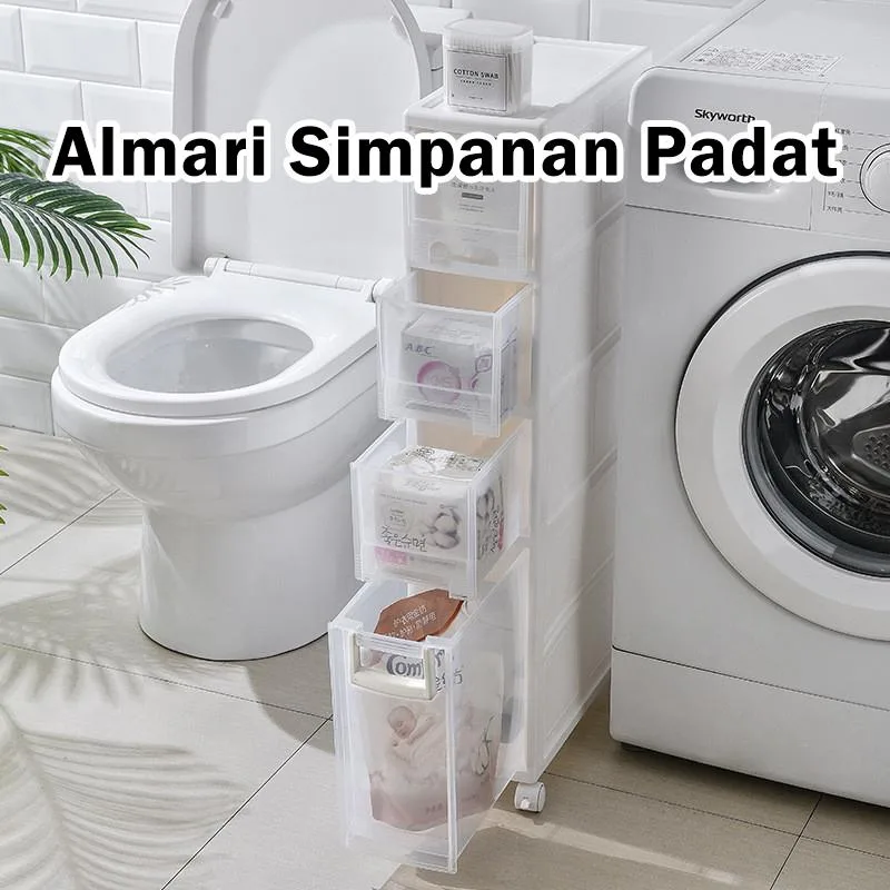 Kabinet Simpanan Ruang Sempit Gaya Laci, Rak Plastik Penjimatan Ruang untuk Dapur & Bilik Air