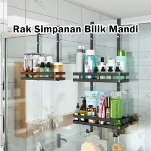 Rak Simpanan Bilik Air Keluli Tahan Karat Lekap Dinding, Bakul Gantung Tanpa Gerudi Belakang Pintu