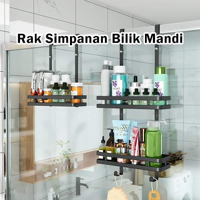 Rak Simpanan Bilik Air Keluli Tahan Karat Lekap Dinding, Bakul Gantung Tanpa Gerudi Belakang Pintu