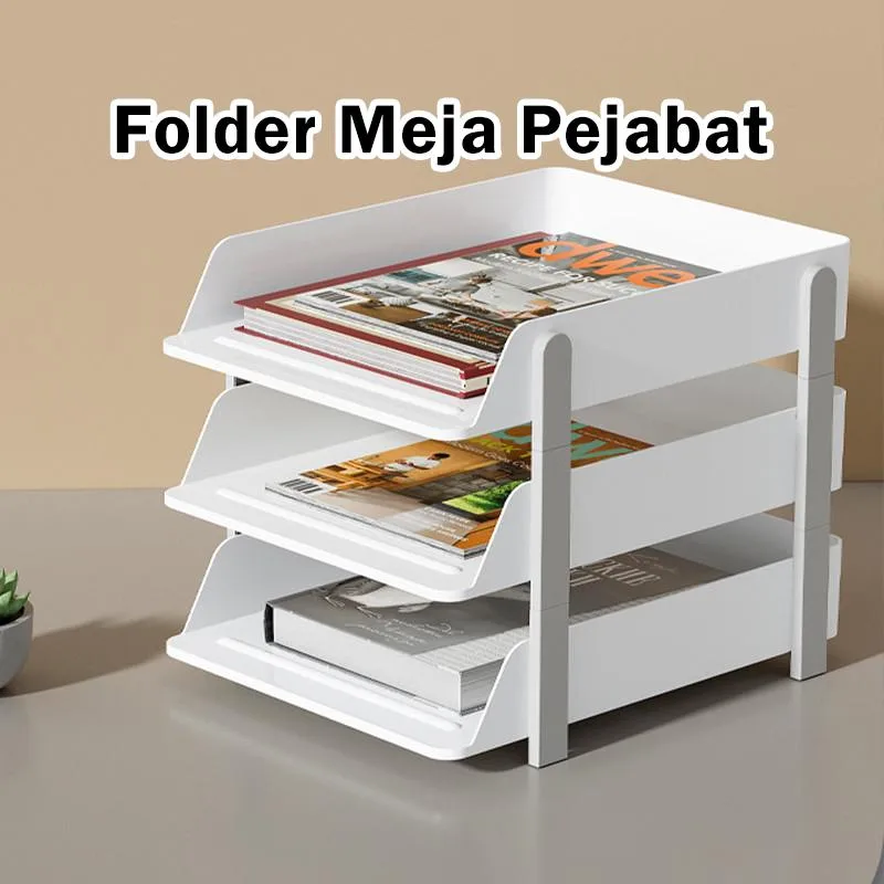 Pengatur Fail Meja Pejabat Boleh Tanggal, Rak Simpanan Dokumen A4 & Buku Desktop