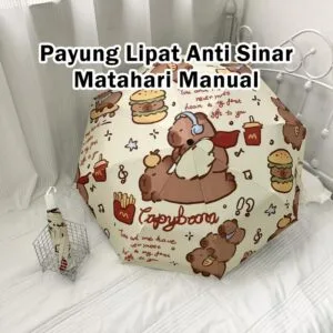 Payung Kartun Capybara Manual Boleh Lipat, Tahan Lama & Perlindungan UV untuk Hujan & Panas