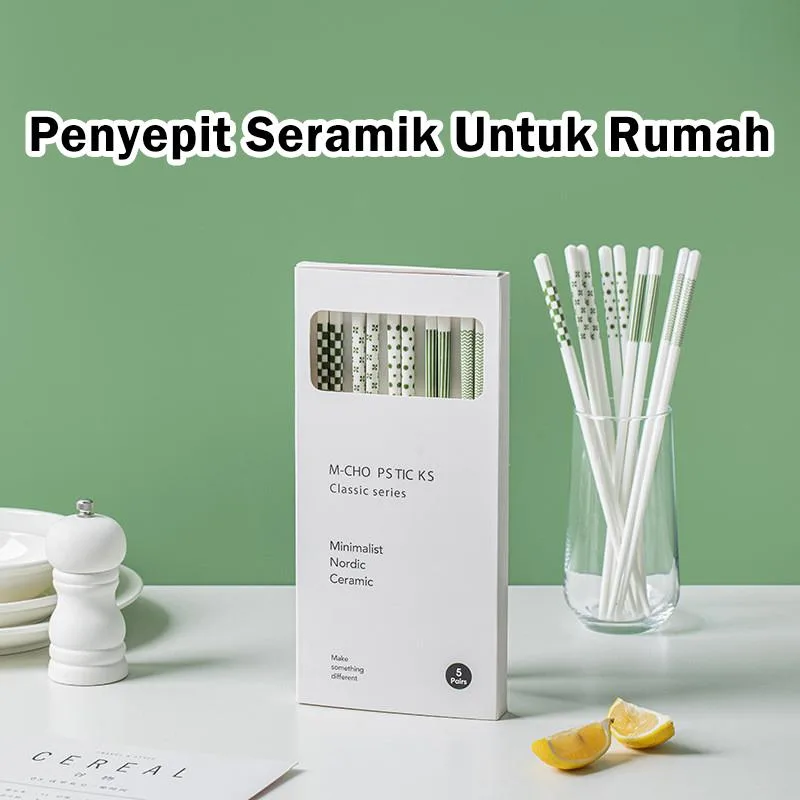 Set Hadiah Mewah 5 Pasang Chopstick Seramik Rumah, Anti Gelincir, Anti Acuan & Antibakteria Boleh Guna Semula