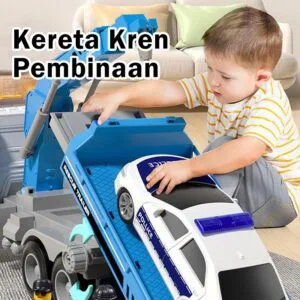 Set Mainan Kenderaan Polis Treler Kren Pengangkut Untuk Budak Lelaki 3-9 Tahun Penyelamat Jalan