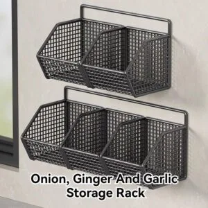 Kitchen Hanging Rack Onion Ginger Garlic Storage Organizer No Drill Multifunctional