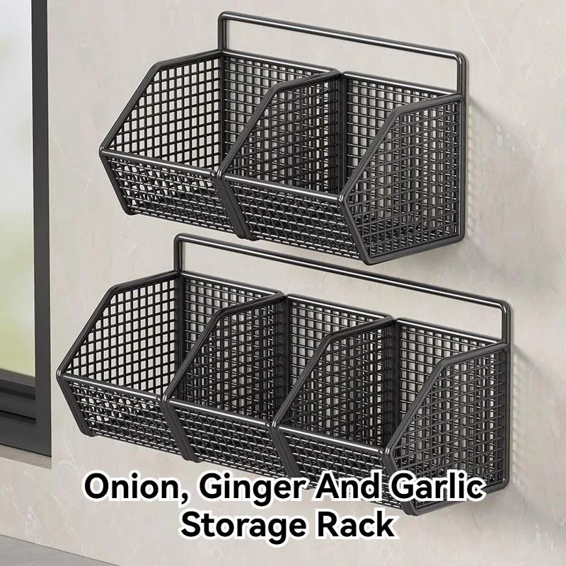 rak gantung dapur tempat simpan bawang halia bawang putih organizer tanpa gerudi pelbagai fungsi