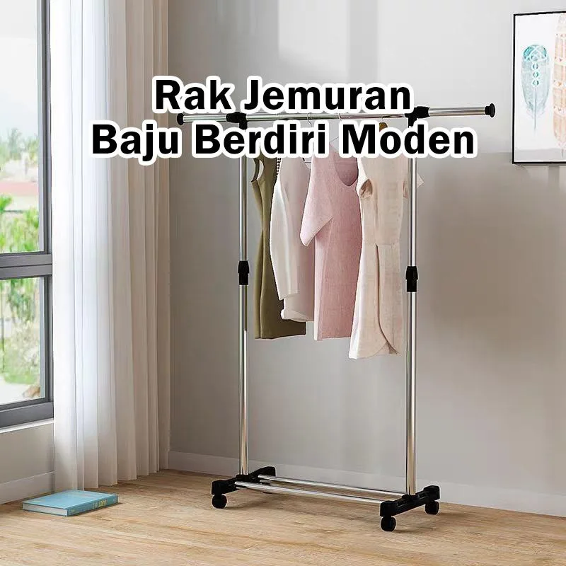 Rak Baju Berdiri Bergaya, Rak Pengering Mudah Alih Aluminium, Alat Menjemur Selimut