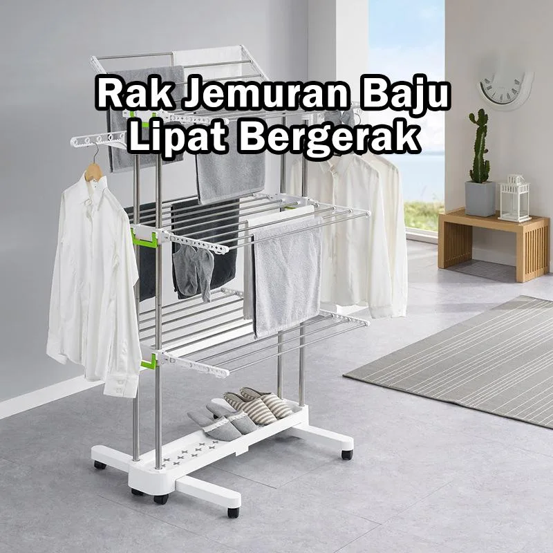 Rak Pengering Baju Keluli Tahan Karat Serbaguna, Mudah Alih & Boleh Lipat, Jenis Bersayap untuk Penyimpanan