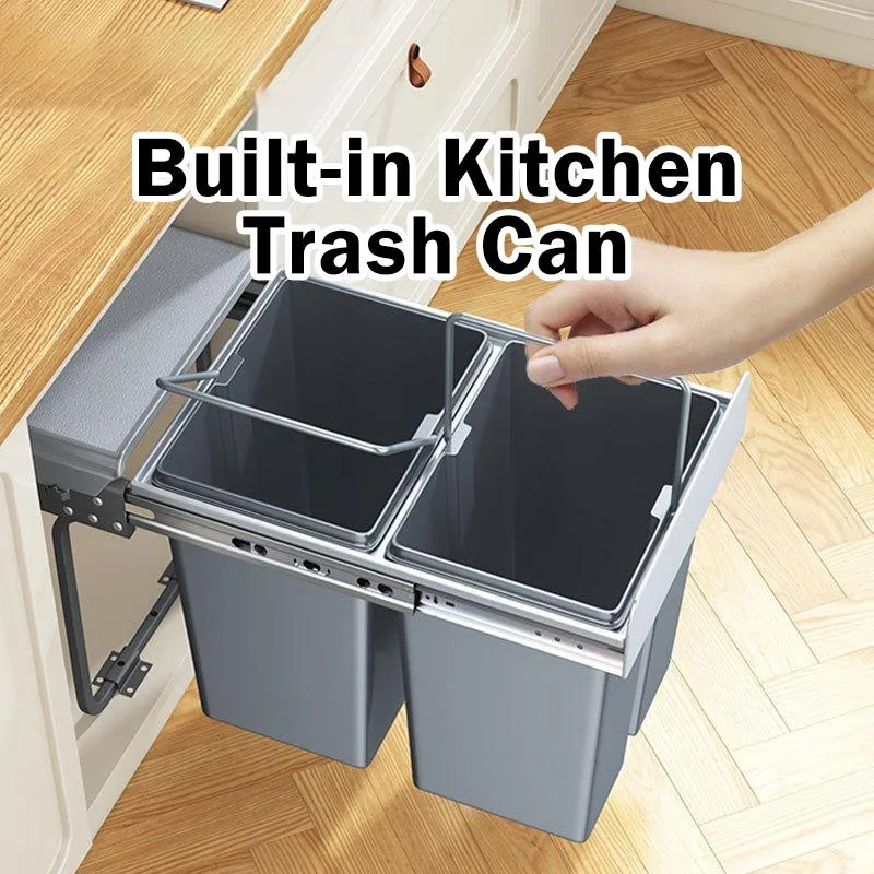 Tong Sampah Dapur Terbenam Kabinet Dua Tong Berpenutup Bakul Tarik Tersembunyi Pemisahan Basah Kering Kegunaan Rumah