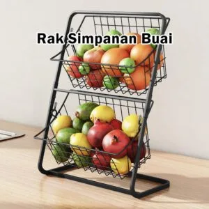 Rak Dapur Dua Tingkat Atas Meja Simpan Bawang Halia Bawang Putih Sayur Buah Dan Snek