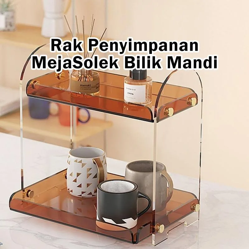 Rak Simpanan Kosmetik Bilik Mandi Akrilik Mewah Bertingkat Untuk Meja Basuhan Serbaguna