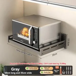Tanpa Gerudi Lekap Dinding Rak Microwave Dapur Penyimpanan Oven Penanak Nasi Pembuat Kopi