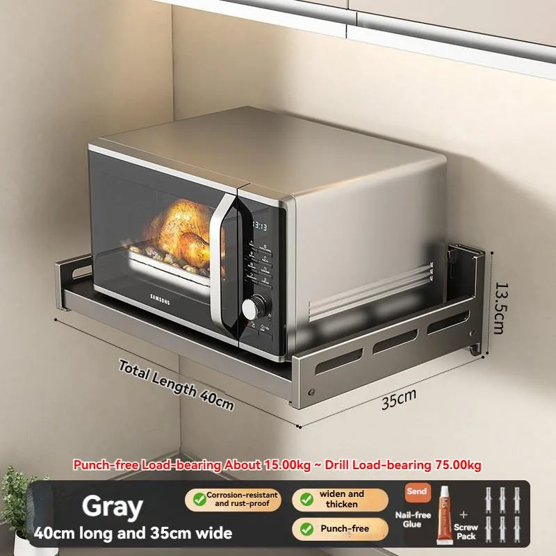Tanpa Gerudi Lekap Dinding Rak Microwave Dapur Penyimpanan Oven Penanak Nasi Pembuat Kopi