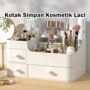 Kotak Simpanan Kosmetik Gaya Laci, Saiz Besar, Pengatur Skincare Plastik Meja