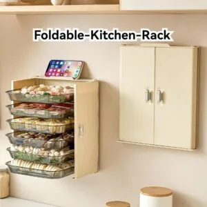 Kitchen Food Preparation Rack With Foldable Multi-Tier Plate No-Drill Wall Mount For Vegetables