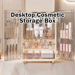 Bekas Simpanan Kosmetik Meja Solek Kalis Debu Rak Skincare Dengan Laci Besar Kapasiti Organizer Meja Solek Serbaguna