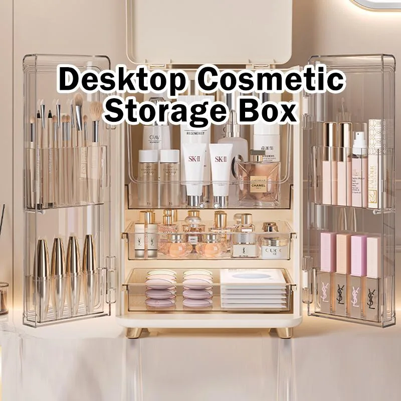 Bekas Simpanan Kosmetik Meja Solek Kalis Debu Rak Skincare Dengan Laci Besar Kapasiti Organizer Meja Solek Serbaguna
