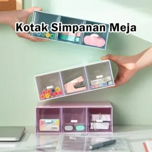 Kotak Simpanan Meja Pelajar Telus Jenis Laci Untuk Alat Tulis Pejabat Kosmetik Barangan Kecil Hiasan