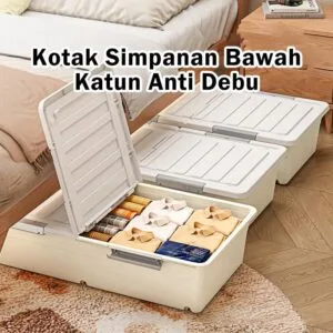 Kotak Simpanan Bawah Katil Beroda Untuk Rumah Asrama Simpan Pakaian Mainan Buku Serbagna Tahan Debu