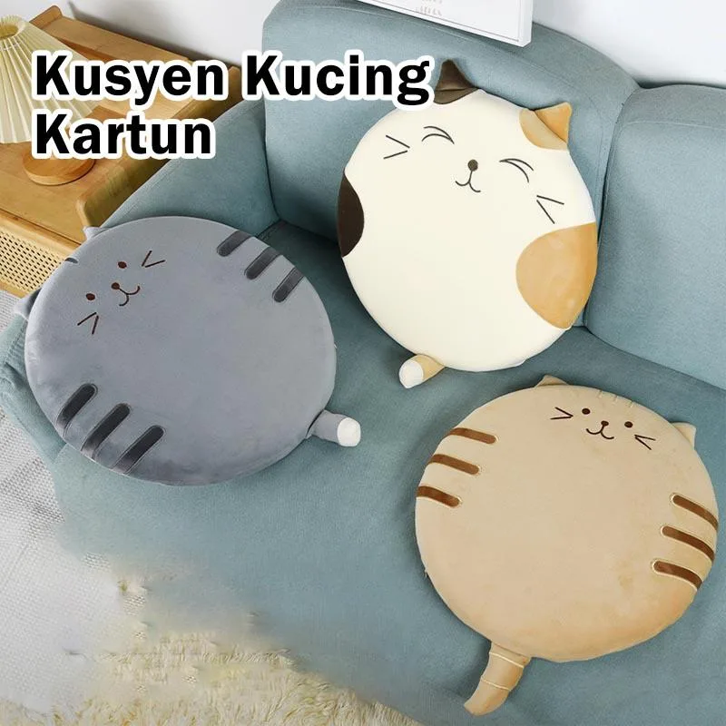 Permaidani Kusyen Tingkap Gaya Jepun Corak Kucing Kartun Bulat Tebal Untuk Ruang Tamu Bilik Tidur