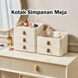 Kotak Penyimpanan Meja Berlaci Bertingkat Kalis Debu Untuk Kosmetik Alat Tulis Meja Solek