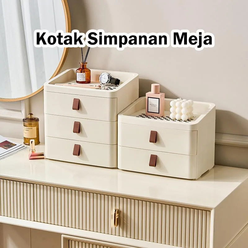 Kotak Penyimpanan Meja Berlaci Bertingkat Kalis Debu Untuk Kosmetik Alat Tulis Meja Solek