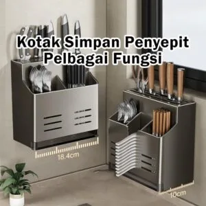 Pemegang Chopstick, Pisau & Sudu Serbaguna, Pengatur Dapur Semua-Dalam-Satu, Rak Simpanan Lekap Dinding