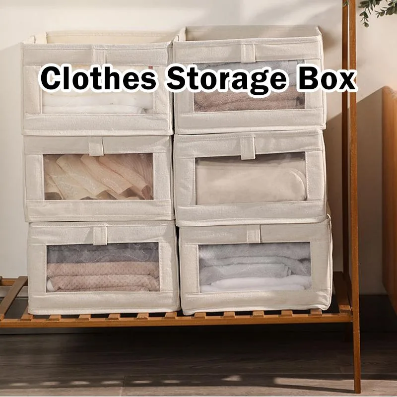 Kotak Penyimpanan Pakaian Seluar Boleh Lipat Fabric Kalis Debu Kapasiti Besar Jendela Jelas Organizer Rumah Asrama