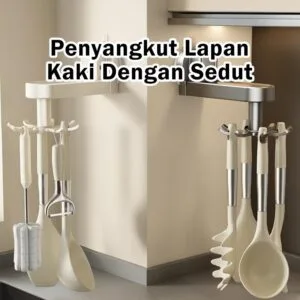 Cangkuk Hisap Berpusing Dapur Tanpa Gerudi, Rak Simpanan Peralatan Memasak, Rak Gantung Sudu & Periuk
