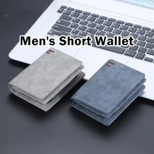 Dompet Lelaki Pendek Eropah Amerika Banyak Slot Kad Dengan Zip Dan Butang Kulit Matte Serbaguna