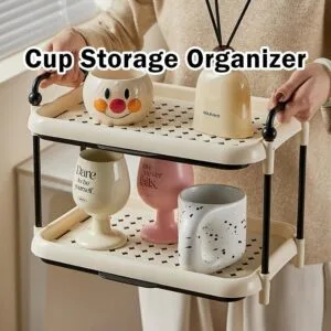 2-Tier Cup Storage Rack Household Use for Living Room Kitchen Bathroom Drainer