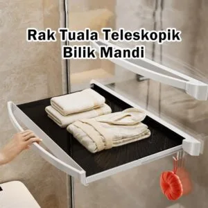 Rak Tuala Teleskopik Bilik Mandi, Tanpa Bor, Rak Dinding, Penyimpanan & Organiser Pakaian untuk Tandas