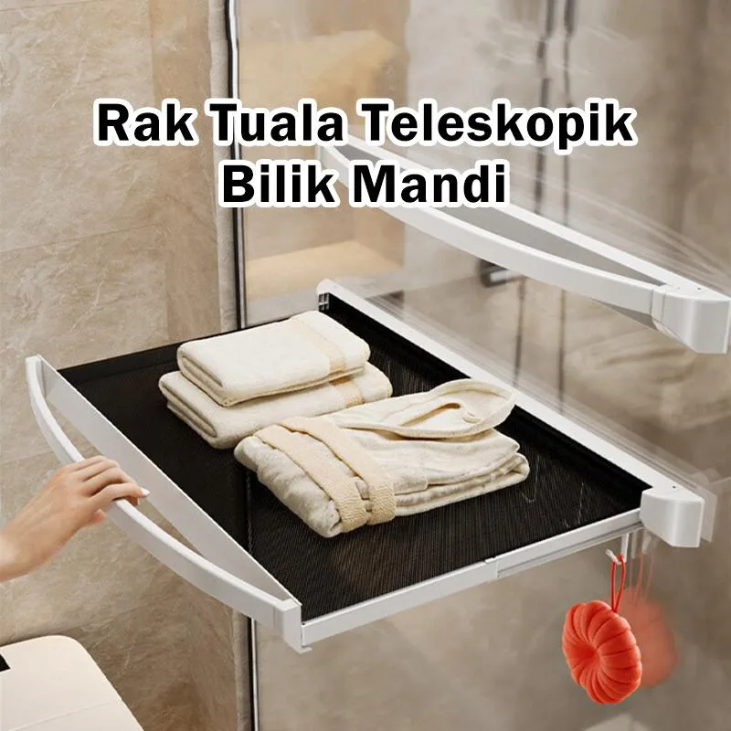 Rak Tuala Teleskopik Bilik Mandi, Tanpa Bor, Rak Dinding, Penyimpanan & Organiser Pakaian untuk Tandas
