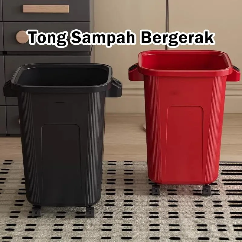 Tong Sampah Mudah Alih Pelbagai Fungsi Beroda Kapasiti Besar Plastik Untuk Bilik Air dan Rumah