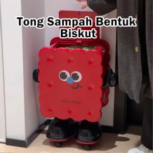 Tong Sampah Reka Bentuk Biskut Comel Dengan Penutup dan Roda Jenis Tekan Kapasiti Besar Untuk Rumah