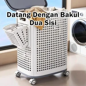 Bak Baju Kapasiti Besar dengan Roda Berpecah Pecah Bak Pakaian Kotor Bilik Mandi Penyimpanan Rumah