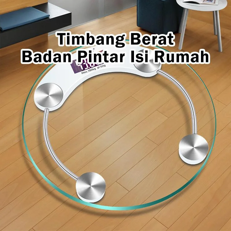 Penimbang Badan Pintar USB Boleh Dicas, Skala Berat Elektronik Kaca Bulat untuk Dewasa