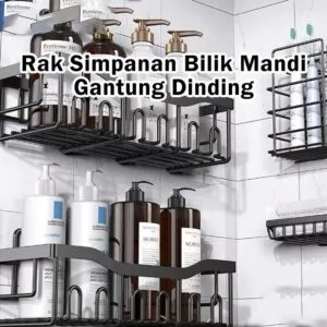 Drill Free Bathroom Shower Rack Wall Mounted Storage Shelf No Drilling Adhesive Rak Serbaguna Bilik Air