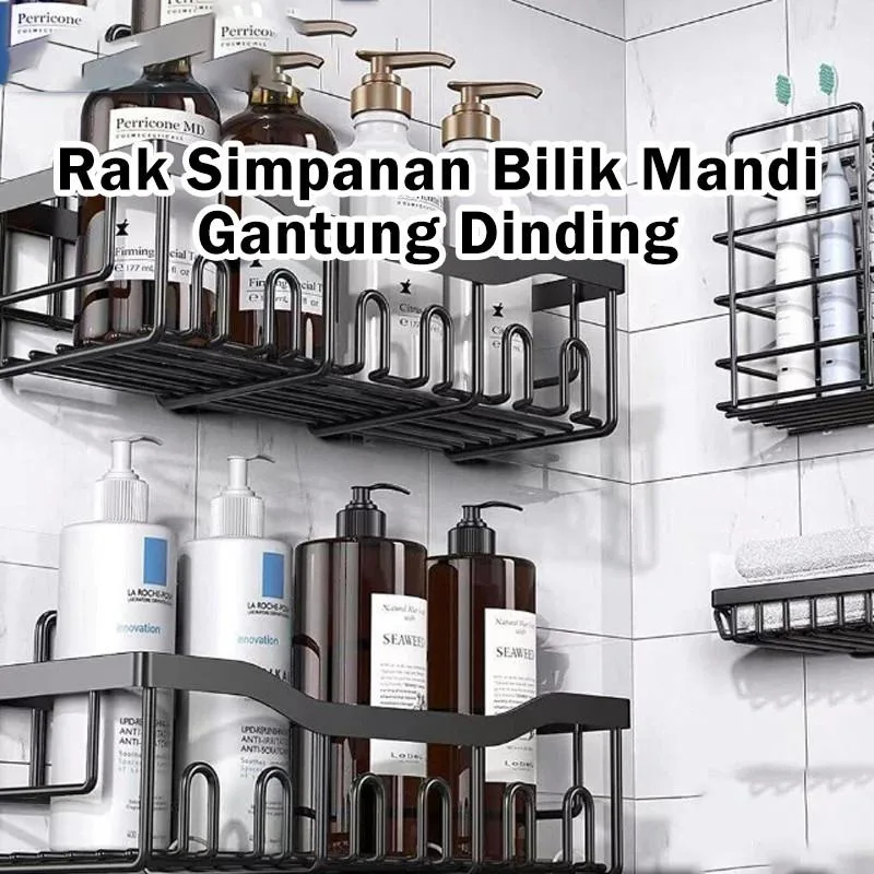Drill Free Bathroom Shower Rack Wall Mounted Storage Shelf No Drilling Adhesive Rak Serbaguna Bilik Air