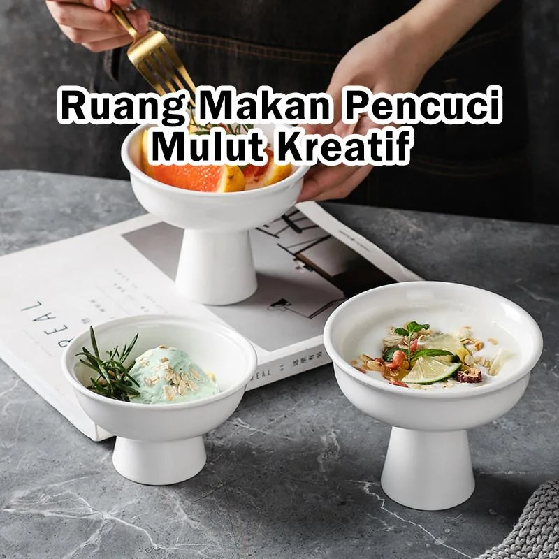 Pure White Footed Dessert Bowl Ice Cream Yogurt Cup Home Elegant Pedestal Mangkuk Manisan