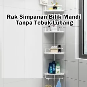 Drill Free Corner Rack Adjustable Stainless Steel Bathroom Floor Organizer Rak Bilik Mandi Boleh Dilaraskan