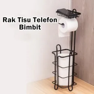 Drill Free Floor Toilet Paper Stand Bathroom Phone Holder Storage Organizer Pemegang Tisu