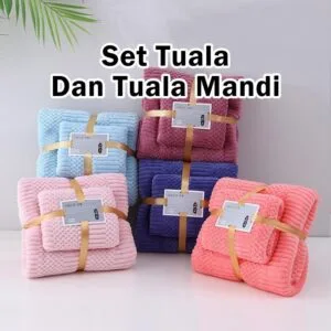 Set Tuala Mandi Coral Fleece Penyerap Air, Tuala Muka Lembut, Tuala Pantai Tebal, Tuala Ibu & Anak