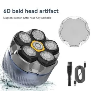 Pencukur Elektrik Lelaki 6-Kepala, Kalas Air, Magnetik Pintar Boleh Dicas untuk Janggut & Kepala Botak