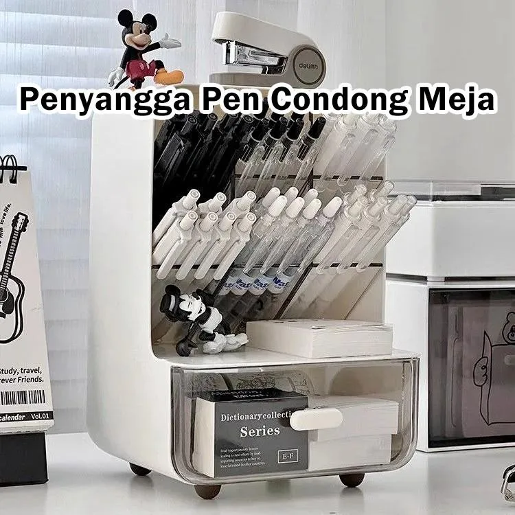 Tilted Pen Holder Desktop Organizer Office Desk Pencil Stationery Storage Box Bekas Pen Slot Serong