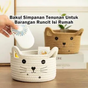 Cotton Rope Woven Desktop Storage Box Home Organizer Cotton Linen Snack Clutter Basket Kotak Penyimpanan Meja