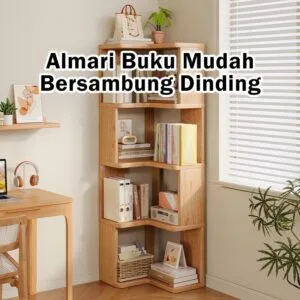 Solid Wood Corner Bookshelf Floor Standing Space Saving Storage Rack Home Organizer Rak Buku Penjuru Bentuk-L