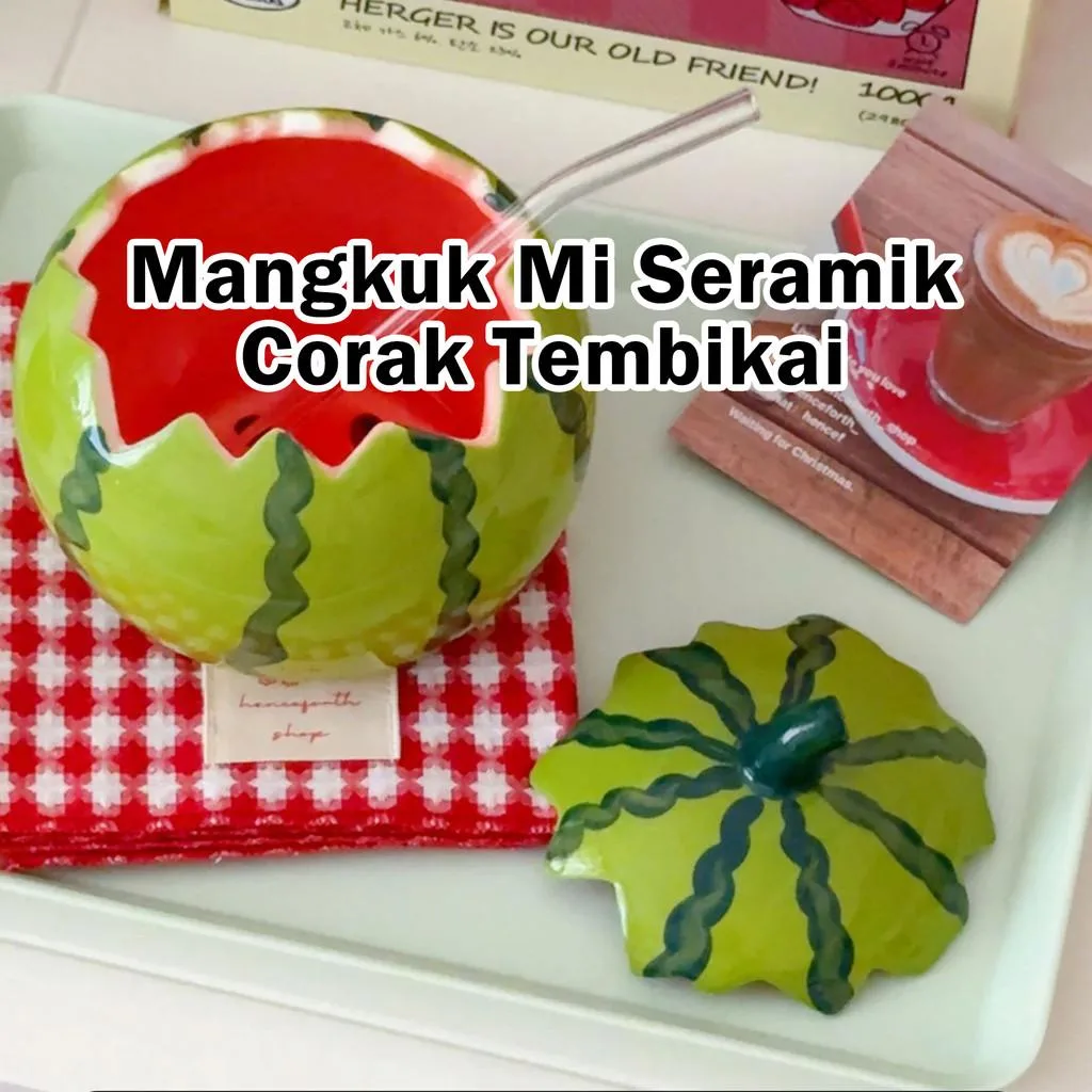 Watermelon Ceramic Noodle Bowl With Lid Large Soup Salad Dessert Serving Bowl Mangkuk Pencuci Mulut Seramik