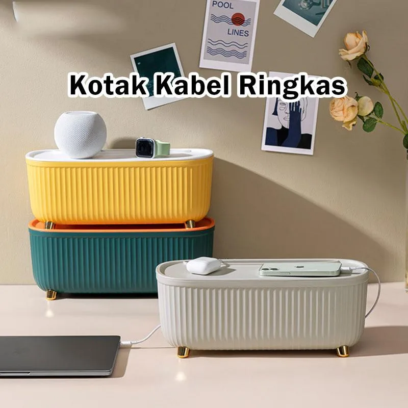 Desktop Cable Management Box Power Strip Organizer Wire Cord Storage Holder Kotak Penyusun Pemanjang Meja